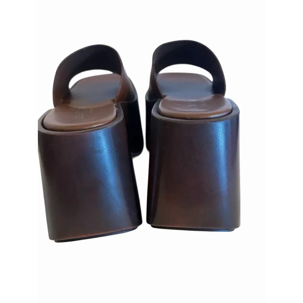 NEW Jonak Paris Platform Wedge Mules Sandals •EU 38/ US 7• Brown Leather $275 - Picture 4 of 11